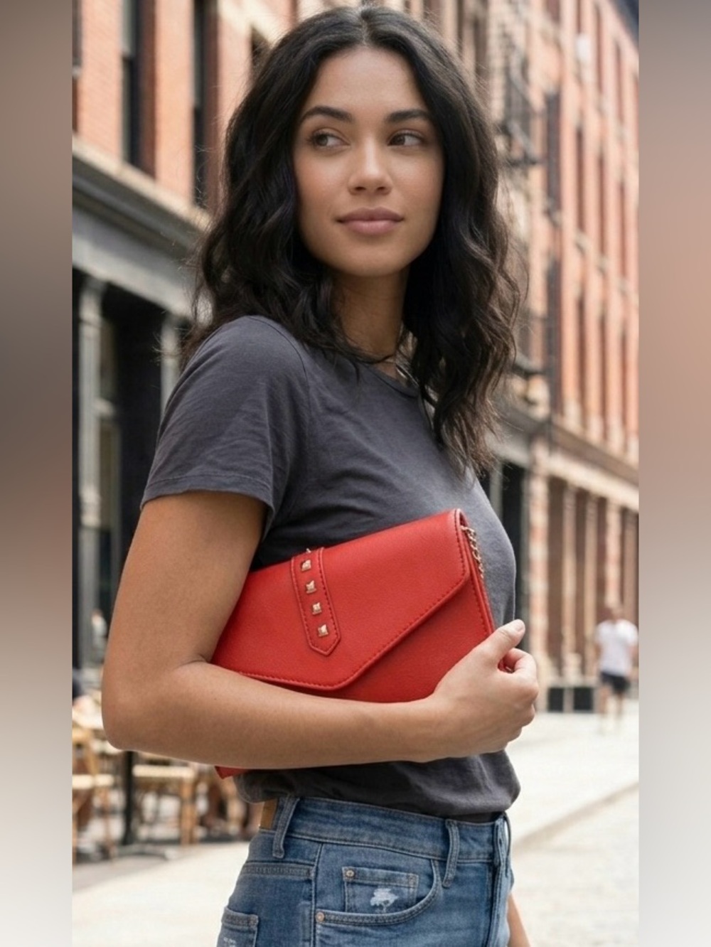 Danielle Nicole Red Studded Convertible Wallet Crossbody Bag - Picture 2 of 8